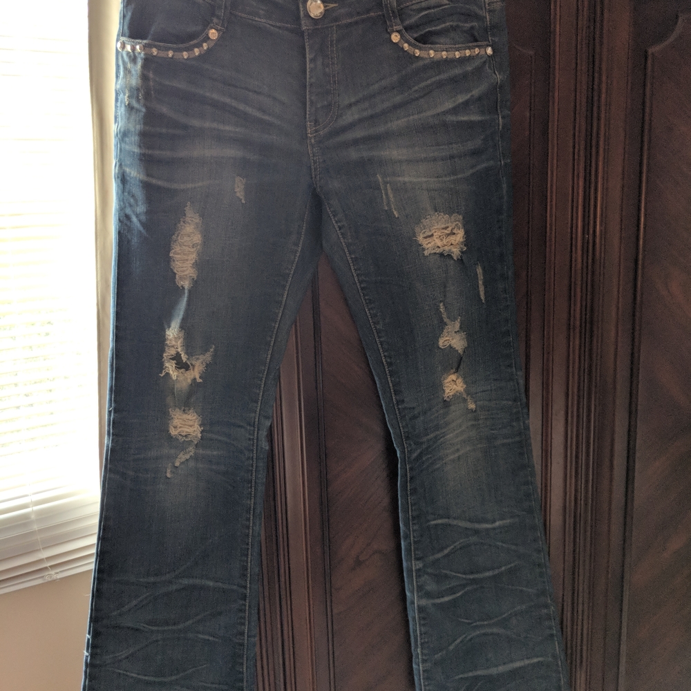 L.A. Idol Women's Boot Cut Jeans - Distressed Blue